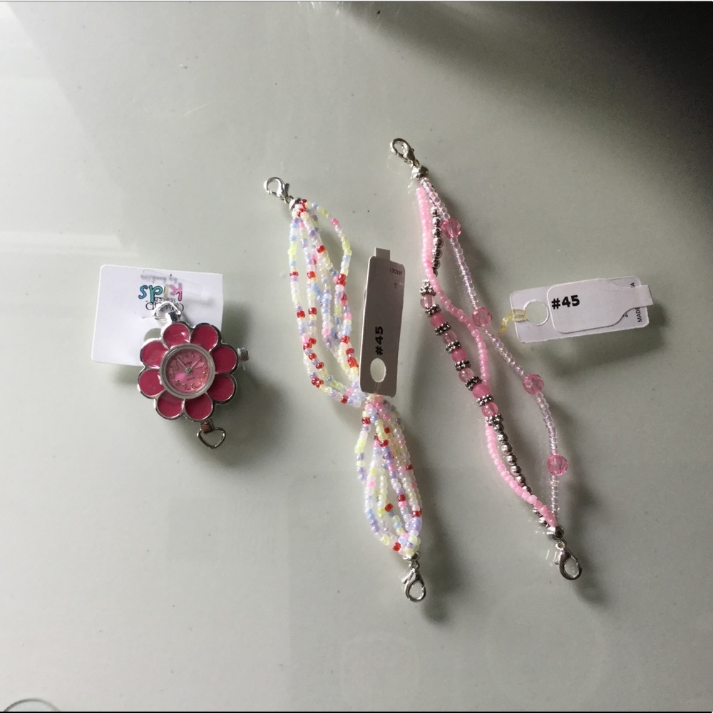 Girls’ Kids’ Pink Flower Face Swap Watch & 2 Bands